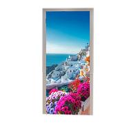 A.Monamour Adesivo Porta Autoadesiva Case Tradizionali Delle Cicladi Paesaggio Di Strada Santorini Grecia Vinile PVC Adesivi per Porte Interne 3D Pellicola Adesiva Poster Sticker Murale Decorazione