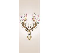 A.Monamour Adesivo Porta Autoadesiva Cervo Acquerello con Fiori E Uccelli sulle Corna Vinile PVC Adesivi per Porte Interne 3D Pellicola Adesiva Poster Sticker Murale Parete Carta da Parati