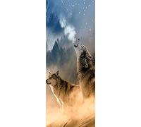 A.Monamour Adesivo Porta Autoadesiva Coppia di Lupi Che Ululano nel Tema degli Animali Selvatici della Foresta Vinile PVC Adesivi per Porte Interne 3D Pellicola Adesiva Poster Sticker Murale Parete
