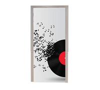 A.Monamour Adesivo Porta Autoadesiva Disco In Vinile Con Note Musicali Modello Astratto Musica Di Sottofondo Vinile PVC Adesivi per Porte Interne Pellicola Adesiva Poster Sticker Murale