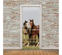 A.Monamour Adesivo Porta Autoadesiva Due Cavalli Dietro Il Recinto nel Campo Vinile PVC Adesivi per Porte Interne 3D Pellicola Adesiva Poster Sticker Murale Decorazione da Parete Carta da Parati