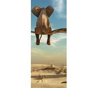 A.Monamour Adesivo Porta Autoadesiva Elefante Seduto sul Ramo di Un Albero Appassito nel Paesaggio Desertico Vinile PVC Adesivi per Porte Interne 3D Pellicola Adesiva Poster Sticker Murale Parete