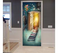 A.Monamour Adesivo Porta Autoadesiva Fantasia Casa Libro Scale Castello Elefante Zebra Farfalle Vinile PVC Adesivi per Porte Interne 3D Pellicola Adesiva Poster Sticker Murale Decorazione da Parete