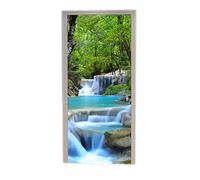 A.Monamour Adesivo Porta Autoadesiva Foresta Della Cascata Della Cascata Blu Del Parco Nazionale Di Erawan Della Tailandia Vinile PVC Adesivi per Porte Interne 3D Pellicola Adesiva Sticker Murale