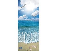 A.Monamour Adesivo Porta Autoadesiva Gabbiano Che Vola nel Cielo Blu Conchiglie Stelle Marine sulla Spiaggia Sabbiosa Vinile PVC Adesivi per Porte 3D Pellicola Adesiva Poster Sticker Murale Parete
