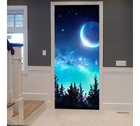 A.Monamour Adesivo Porta Autoadesiva Galassia Via Lattea Cielo Stellato Luna Nella Notte Foresta Incantata Natura Vinile PVC Adesivi per Porte Interne 3D Pellicola Adesiva Poster Sticker Murale