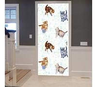 A.Monamour Adesivo Porta Autoadesiva Gattini Gatti Che Giocano A Pallina Di Filato Modello Cuori Acquerello Vinile PVC Adesivi per Porte Interne 3D Pellicola Adesiva Poster Sticker Murale Decorazione