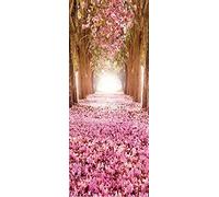 A.Monamour Adesivo Porta Autoadesiva Il Romantico Tunnel Degli Alberi Dai Fiori Rosa Vinile PVC Adesivi per Porte Interne 3D Pellicola Adesiva Poster Sticker Murale Parete Carta da Parati