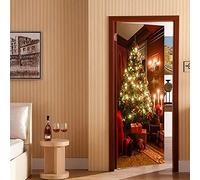 A.Monamour Adesivo Porta Autoadesiva Interno Della Stanza Della Sera Di Natale Con Il Regalo Dell'Albero Decorato Vinile PVC Adesivi per Porte Interne 3D Pellicola Adesiva Poster Sticker Murale Parete