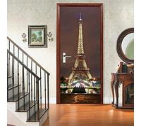 A.Monamour Adesivo Porta Autoadesiva La Torre Eiffel Nella Notte Vinile PVC Adesivi per Porte Interne 3D Pellicola Adesiva Poster Sticker Murale Parete Carta da Parati