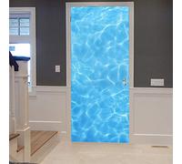 A.Monamour Adesivo Porta Autoadesiva L'Acqua Della Piscina Blu Increspa Il Fondo Di Struttura Dell'Acqua Vinile PVC Adesivi per Porte Interne 3D Pellicola Adesiva Poster Sticker Murale Decorazione