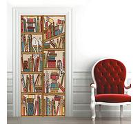 A.Monamour Adesivo Porta Autoadesiva Libreria Disegnata A Mano con Gatto Addormentato Vinile PVC Adesivi per Porte Interne 3D Pellicola Adesiva Poster Sticker Murale Parete Carta da Parati
