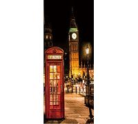 A.Monamour Adesivo Porta Autoadesiva Londra Big Ben Case del Parlamento con Cabina Telefonica Rossa nelle Luci Notturne Vinile PVC Adesivi per Porte 3D Pellicola Adesiva Poster Sticker Murale Parete