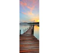 A.Monamour Adesivo Porta Autoadesiva Molo del Ponte di Legno sopra L'Acqua del Lago al Tramonto Vinile PVC Adesivi per Porte Interne 3D Pellicola Adesiva Poster Sticker Murale Parete Carta da Parati