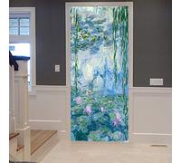 A.Monamour Adesivo Porta Autoadesiva Ninfee Di Claude Monet Dipinti Ad Olio Fiori Di Stagno Di Loto Vinile PVC Adesivi per Porte Interne 3D Pellicola Adesiva Poster Sticker Murale Decorazione