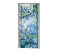 A.Monamour Adesivo Porta Autoadesiva Ninfee Di Claude Monet Dipinti Ad Olio Loto Stagno Fiori Giardino Vinile PVC Adesivi per Porte Interne 3D Pellicola Adesiva Poster Sticker Murale Decorazione