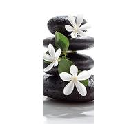 A.Monamour Adesivo Porta Autoadesiva Orchidea Bianca su Un Mucchio di Pietre Nere Termali Zen Vinile PVC Adesivi per Porte Interne 3D Pellicola Adesiva Poster Sticker Murale Parete Carta da Parati