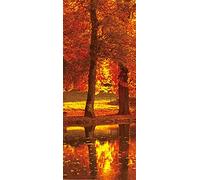 A.Monamour Adesivo Porta Autoadesiva Paesaggio Autunnale Alberi Rosso Arancio Con Un Piccolo Laghetto Nel Parco Vinile PVC Adesivi per Porte Interne 3D Pellicola Adesiva Poster Sticker Murale Parete