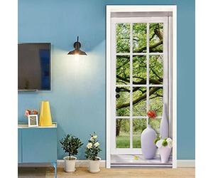 A.Monamour Adesivo Porta Autoadesiva Paesaggio Forestale Di Alberi Verdi Attraverso La Finestra Vinile PVC Adesivi per Porte Interne 3D Pellicola Adesiva Poster Sticker Murale Parete Carta da Parati