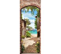A.Monamour Adesivo Porta Autoadesiva Paesaggio Marino Della Spiaggia Dell'Isola Attraverso Il Paesaggio Naturale Dell'Arco Vinile PVC Adesivi per Porte Pellicola Adesiva Poster Sticker Murale Parete
