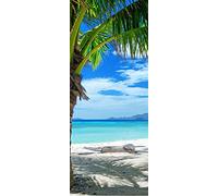 A.Monamour Adesivo Porta Autoadesiva Palma da Cocco Spiaggia Sabbiosa Tropicale Mare Blu Natura Paesaggio Vinile PVC Adesivi per Porte Interne 3D Pellicola Adesiva Poster Sticker Murale Parete