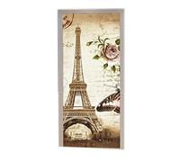 A.Monamour Adesivo Porta Autoadesiva Parigi Torre Eiffel Rosa Fiori Farfalla Vintage Stile Retrò Retro Vinile PVC Adesivi per Porte Interne 3D Pellicola Adesiva Poster Sticker Murale Carta da Parati