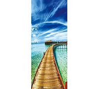 A.Monamour Adesivo Porta Autoadesiva Percorso Di Legno Su Uno Scenario Tropicale Di Acqua Verde Alle Maldive Vinile PVC Adesivi per Porte Interne 3D Pellicola Adesiva Poster Sticker Murale Parete