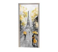 A.Monamour Adesivo Porta Autoadesiva Pittura Ad Olio Coppia Di Strade Di Parigi Sotto L'Ombrellone Torre Eiffel Vinile PVC Adesivi per Porte Interne 3D Pellicola Adesiva Poster Sticker Murale