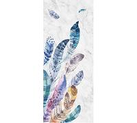 A.Monamour Adesivo Porta Autoadesiva Piuma Dell'Acquerello Contro Il Fondo di Struttura di Marmo Bianco Vinile PVC Adesivi per Porte Interne 3D Pellicola Adesiva Poster Sticker Murale Parete