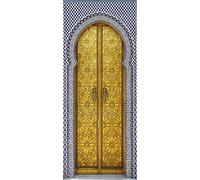A.Monamour Adesivo Porta Autoadesiva Porta d'oro del Palazzo Reale con Piastrelle A Mosaico A Fez in Marocco Vinile PVC Adesivi per Porte Interne 3D Pellicola Adesiva Poster Sticker Murale Parete