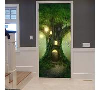 A.Monamour Adesivo Porta Autoadesiva Porta Finestra Incantata Grande Albero Verde Nella Scena Della Fiaba Dell'Albero Vinile PVC Adesivi per Porte Interne 3D Pellicola Adesiva Poster Sticker Murale