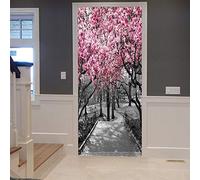 A.Monamour Adesivo Porta Autoadesiva Primavera Rosa Ciliegio In Fiore Foresta Di Alberi A Central Park New York Vinile PVC Adesivi per Porte Interne 3D Pellicola Adesiva Poster Sticker Murale