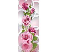 A.Monamour Adesivo Porta Autoadesiva Rose Rosa con Gocce d'Acqua E Cerchi Bianchi Arte Moderna Vinile PVC Adesivi per Porte Interne 3D Pellicola Adesiva Poster Sticker Murale Parete Carta da Parati