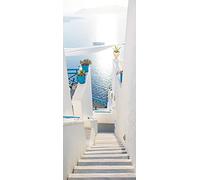 A.Monamour Adesivo Porta Autoadesiva Scale per Il Mare Nell'Isola di Santorini in Grecia Vinile PVC Adesivi per Porte Interne 3D Pellicola Adesiva Poster Sticker Murale Parete Carta da Parati