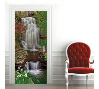 A.Monamour Adesivo Porta Autoadesiva Scenario Di Cascate Di Montagna Con Pesci Nello Stagno Vinile PVC Adesivi per Porte Interne 3D Pellicola Adesiva Poster Sticker Murale Parete Carta da Parati
