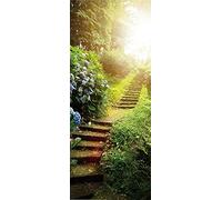 A.Monamour Adesivo Porta Autoadesiva Sentiero Nel Bosco Verde Al Mattino Scenario Naturale Vinile PVC Adesivi per Porte Interne 3D Pellicola Adesiva Poster Sticker Murale Parete Carta da Parati