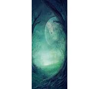 A.Monamour Adesivo Porta Autoadesiva Sfondo Horror Con La Luna Piena Dell'Albero Spettrale Della Valle Autunnale Vinile PVC Adesivi per Porte 3D Pellicola Adesiva Poster Sticker Parete Carta da Parati