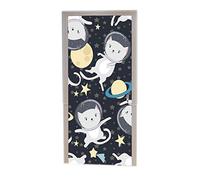 A.Monamour Adesivo Porta Autoadesiva Simpatico Cartone Animato Gatto Astronauta Nello Spazio Stelle Sfondo Vinile PVC Adesivi per Porte Interne 3D Pellicola Adesiva Poster Sticker Murale Decorazione