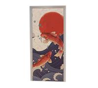 A.Monamour Adesivo Porta Autoadesiva Stile Giapponese Carpa Koi Pesce Onde Dell'Oceano Sole Rosso Vinile PVC Adesivi per Porte Interne 3D Pellicola Adesiva Poster Sticker Murale Carta da Parati