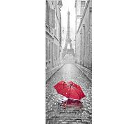 A.Monamour Adesivo Porta Autoadesiva Torre Eiffel Vista da Parigi Street Foto in Bianco E Nero con Elemento Rosso Vinile PVC Adesivi per Porte 3D Pellicola Adesiva Poster Sticker Murale Parete