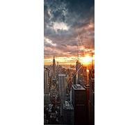 A.Monamour Adesivo Porta Autoadesiva Tramonto A Manhattan Paesaggio Panoramico di New York City Vinile PVC Adesivi per Porte Interne 3D Pellicola Adesiva Poster Sticker Murale Parete Carta da Parati