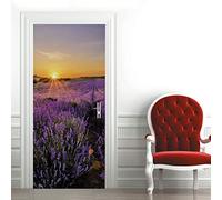A.Monamour Adesivo Porta Autoadesiva Tramonto Sul Campo Di Lavanda In Provenza Francia Vinile PVC Adesivi per Porte Interne 3D Pellicola Adesiva Poster Sticker Murale Parete Carta da Parati