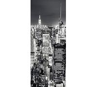 A.Monamour Adesivo Porta Autoadesiva Veduta Aerea Notturna Degli Edifici Di New York Vinile PVC Adesivi per Porte Interne 3D Pellicola Adesiva Poster Sticker Murale Parete Carta da Parati