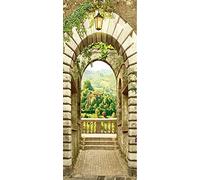 A.Monamour Adesivo Porta Autoadesiva Vicolo Ad Arco Tradizionale Italiano con Vista sui Campi Coltivati Vinile PVC Adesivi per Porte Interne 3D Pellicola Adesiva Poster Sticker Murale Parete