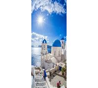 A.Monamour Adesivo Porta Autoadesiva Villaggio di Oia Sull'Isola di Santorini in Grecia Vinile PVC Adesivi per Porte Interne 3D Pellicola Adesiva Poster Sticker Murale Parete Carta da Parati