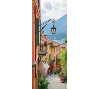 A.Monamour Adesivo Porta Autoadesiva Vista sulla Strada della Città A Bellagio Lago di Como Italia Vinile PVC Adesivi per Porte 3D Pellicola Adesiva Poster Sticker Murale Parete Carta da Parati