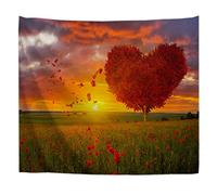 A.Monamour Arazzo da Parete Grande Albero A Forma Di Cuore Rosso Nel Campo Di Fiori San Valentino Per Gli Amanti Telo Arazzi Tappezzeria Decorazione da Parete per Camera da Letto Dormitorio 180x230cm