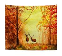 A.Monamour Arazzo da Parete Grande Coppia Di Cervi Di Pittura Ad Acquerello Nella Foresta Di Arance Autunnali Telo Arazzi Tappezzeria Decorazione da Parete per Camera da Letto Dormitorio 180x230cm