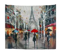A.Monamour Arazzo da Parete Grande La Gente Sotto Gli Ombrelli Pittura Di Scena Della Via Di Parigi Della Torre Eiffel Telo Arazzi Decorazione da Parete per Camera da Letto Dormitorio 180x200cm