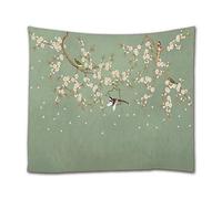 A.Monamour Arazzo da Parete Grande Mandala Acquerello Uccelli Ramo Di Un Albero Fiori Sfondo Verde Stampa Telo Tessuto Tenda Tovaglia Copriletto Copridivano Arazzi Murale Decorazione